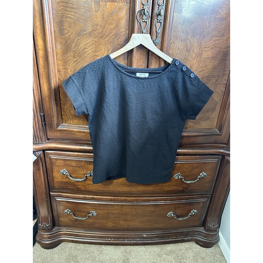Madewell Black Knit Button Shoulder Short Sleeve Blouse Size S